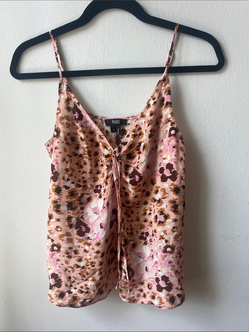 PAIGE Pink & Brown Floral Tie-Front Satin Cami